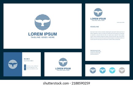 Whale tail vector business card logo and letterhead