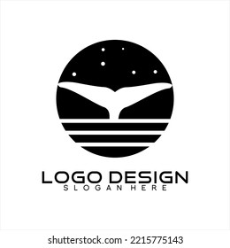 Whale tail vector illustration logo design at night.