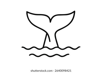 Whale Tail Vector Illustration, Ocean, Sea, Marine Life, Water, Isolated Outline