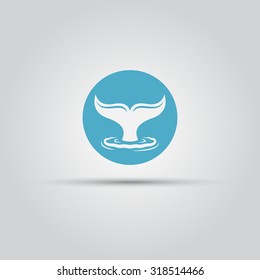 Whale tail and water splash isolated vector round flat icon