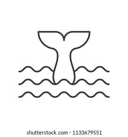 Whale tail in wave icon, set of ocean life, line design vector