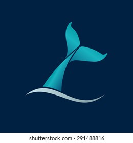 whale tail wave logo sign emblem on dark background vector illustration