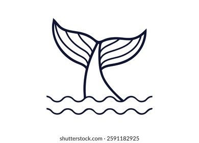 Whale tail with wave silhouette vector clip art illustration transparent white background