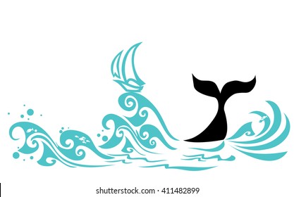 Whale tail in waves