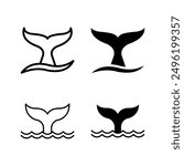 Whale Tale Icon set, Animal, Mammal, Conservation Concept Vector Illustration colo editable