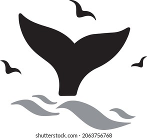 Whale Tale Waves Vector Illustration, Sea Nature Birds, Designs for phone cases, t-shirts, clothes and others, Cut Files.