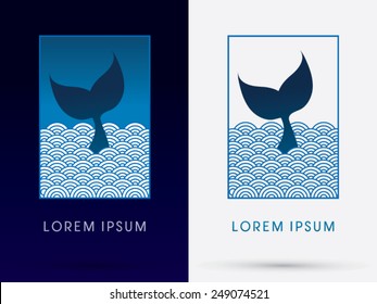 Whale tale ,with wave and sky, logo, symbol, icon, graphic, vector.