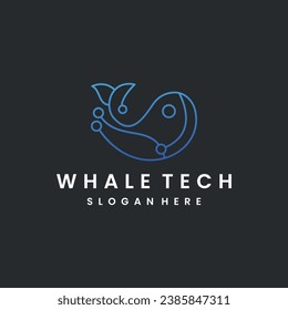 Whale Tech Logo . Abstract whale logo . Circle whale logo