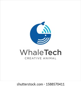 Whale Tech Logo . Abstract whale logo . Radar Whale Logo . Circle whale logo