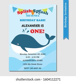 Whale theme Birthday Invitation, under the sea birthday invitation