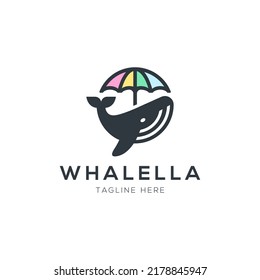Whale and umbrella logo design template with trendy style