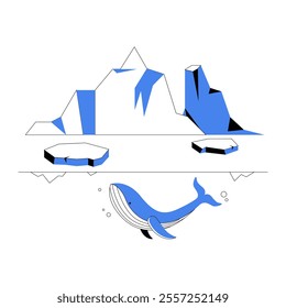 Whale Under Arctic Iceberg In Flat Vector Illustration Symbolizing Marine Life, Ocean Exploration, And Environmental Conservation, Isolated On White Background