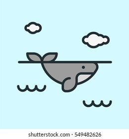 Whale Under Water Minimalistic Colorful Flat Line Outline Stroke Icon Pictogram Symbol