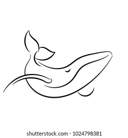 Whale under the water. Vector illustration. Black and white graphics.