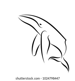 Whale under the water. Vector illustration. Black and white graphics.