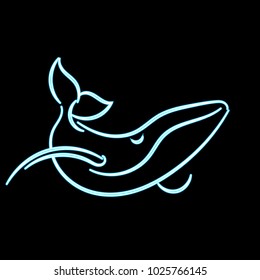 Whale under the water. Vector illustration. Neon line.