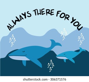 Whale underwater card with text