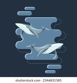Whale underwater on sea background for print on card, t-shirt, cover notebook 