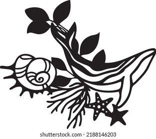 Whale Vector Clip Art, Black and White