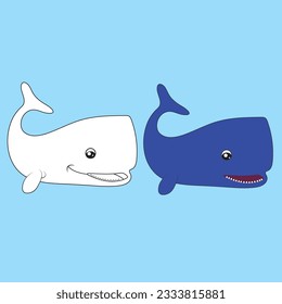 Whale vector drawing animal vector drawing, cartoon vector, line art and color