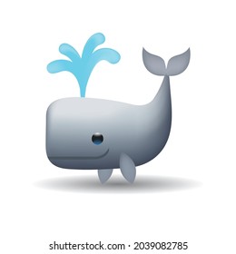 Whale vector emoji illustration isolated on white background. 3d illustration.