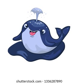 Whale. Vector graphics. Positive illustration. Joy. Big fat whale. Cartoon style. Blue whale. 