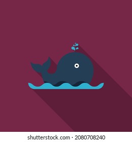 Whale vector icon, flat design, long shadow, eps10
