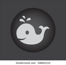 whale, vector icon on black button