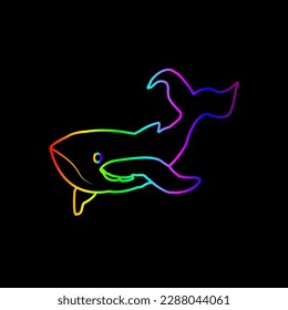 icono del vector ballena con contorno de color arcoiris