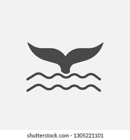 Whale Vector Icon With Waves Blue Whale Tale Fish Symbol