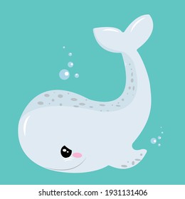 Whale vector illustration, cute baby whale happy, sea gigant