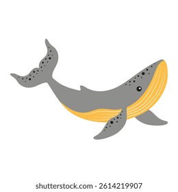 whale vector illustration, cute cartoon animal in flat style, sea underwater creature, marine life concept, vector design isolated on white