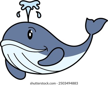 Ilustración vectorial de la ballena con la silueta detallada y el fondo del océano, con la ballena azul majestuosa en movimiento