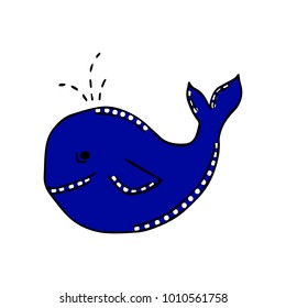 Whale vector illustration. Doodle style. Design, print, logo, decor, textile, paper.