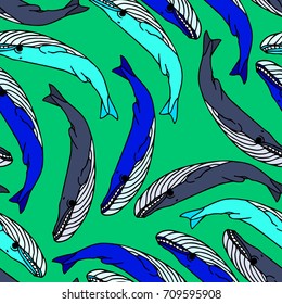 Whale vector illustration. Doodle style. Design icon, print, logo, poster, symbol, decor, textile, paper, card. 