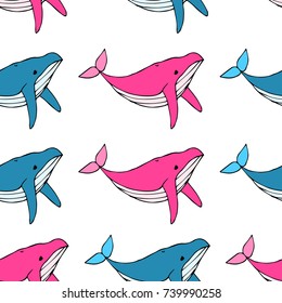 Whale vector illustration. Doodle style. Design, print, logo, decor, textile, paper.