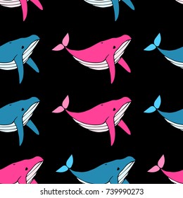 Whale vector illustration. Doodle style. Design, print, logo, decor, textile, paper.