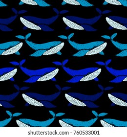 Whale vector illustration. Doodle style. Design, print, logo, decor, textile, paper