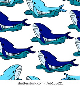 Whale vector illustration. Doodle style. Design, print, decor, textile, paper