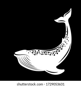 Whale. Vector illustration, flat style. Black and white.