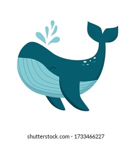 Whale vector illustration isolated on white background. Flat drawing style. Sea animal.