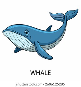 Whale vector illustration isolated on white background in cartoon style.