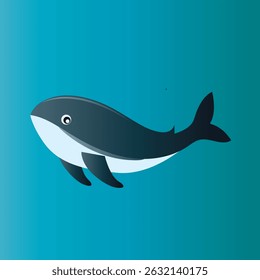 Whale Vector Illustration on Blue Gradient Background
