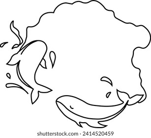 whale vector line with water splash
