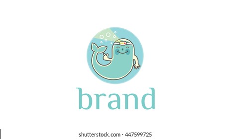 Whale vector logo template. Kid illustration