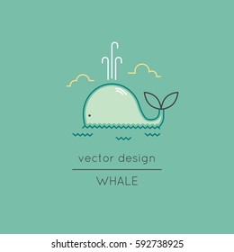 Whale vector thin line icon. Colored isolated symbol. Logo template, element for travel agency products, tour brochure, excursion banner. Simple mono linear modern design.