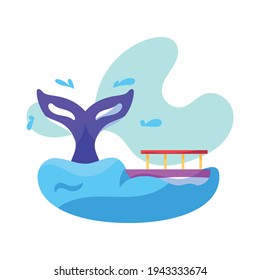 Whale watching illustration. Tourism in colombia - Vector
