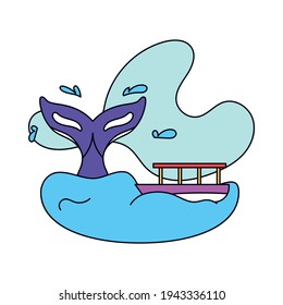Whale watching illustration. Tourism in colombia - Vector