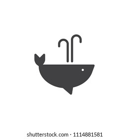 Whale with water fountain blow vector icon. filled flat sign for mobile concept and web design. Humpback whale simple solid icon. Symbol, logo illustration. Pixel perfect vector graphics
