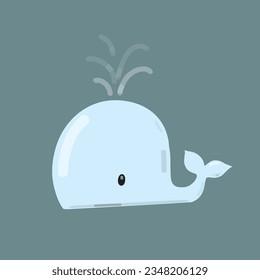 Whale with water fountain. Vector doodle illustration.